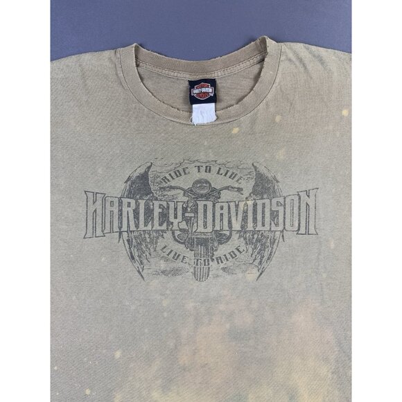 Rare Vintage Y2K Harley Davidson Rochester New York Thrashed Faded Olive Green T - Picture 8 of 13